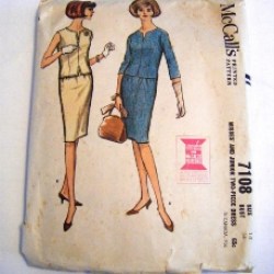 7108 1963 2 PIECE SUIT DRESS SLVS OR NOT PATTERN 16 36